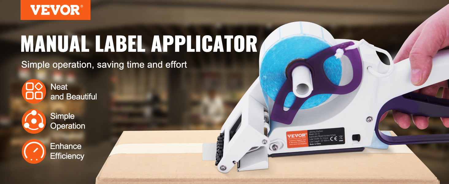 VEVOR label applicator displaying user-friendly design and ease of use on a packaging box.