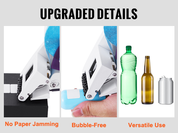 VEVOR label applicator for bubble-free labeling with versatile use, no paper jamming, fit for various bottles.