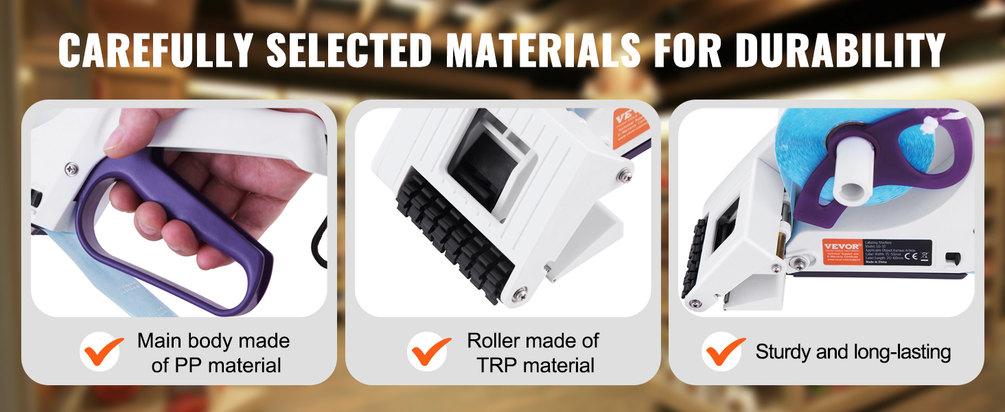 VEVOR label applicator with pp body, trp roller, and sturdy construction for long-lasting durability.