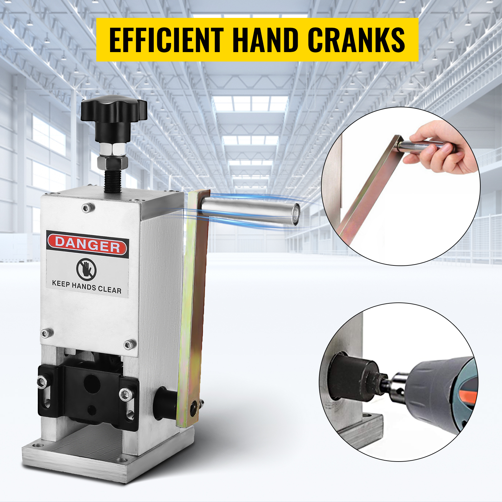 VEVOR wire stripping machine with efficient hand cranks and drill compatibility.