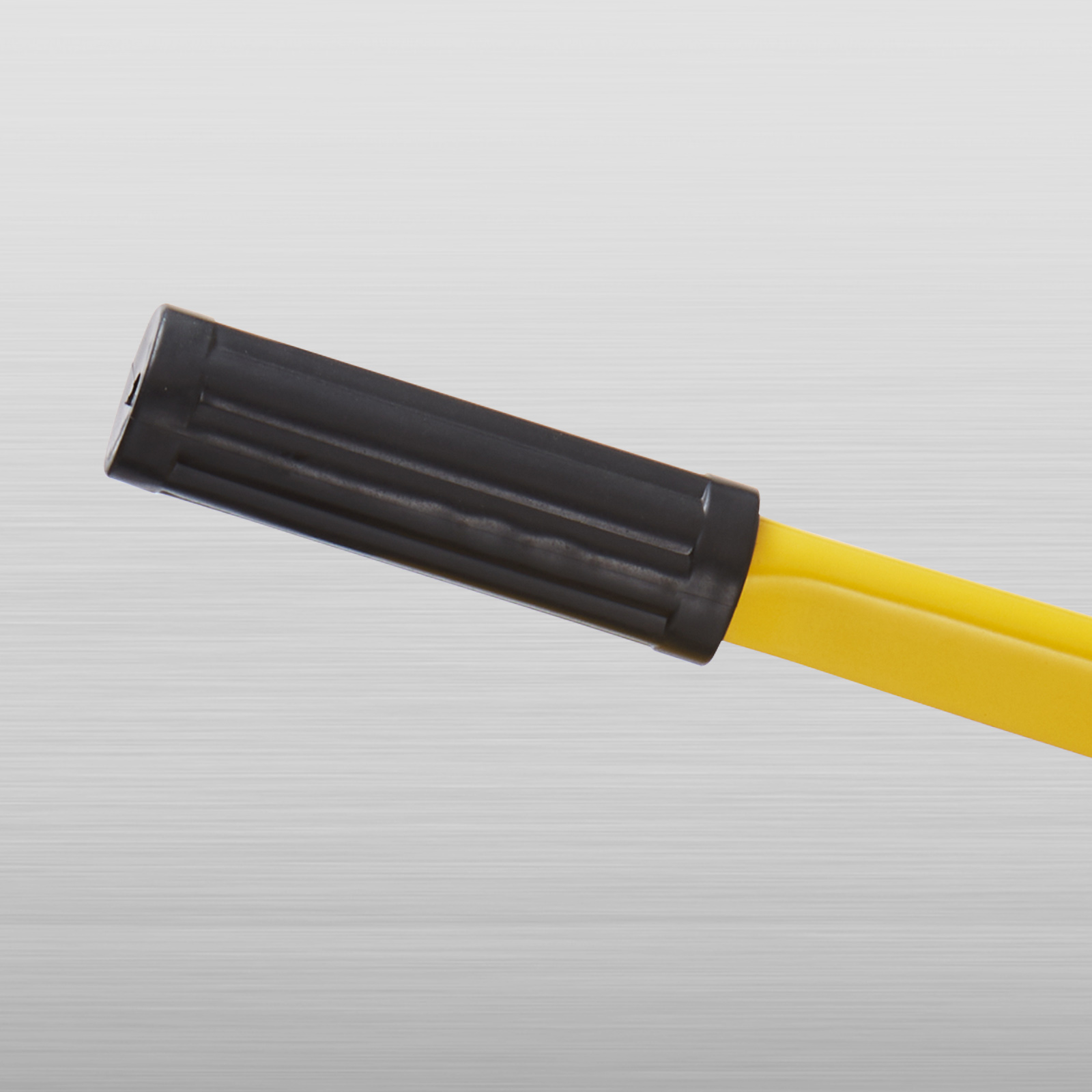black and yellow handle of VEVOR hydraulic knockout punch kit against silver background.
