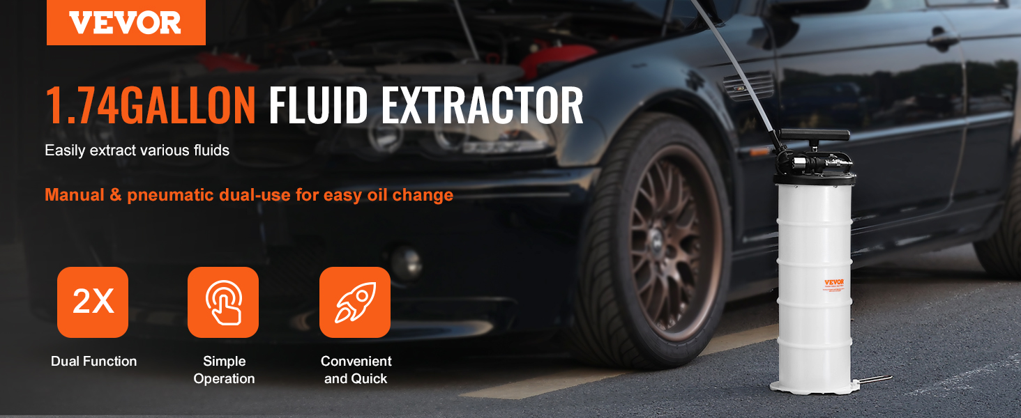 VEVOR fluid extractor 1.74 gallon for manual and pneumatic oil changes, dual function, easy operation.