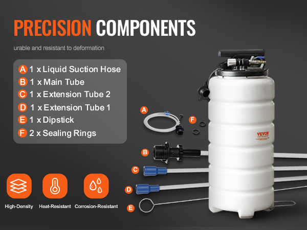 VEVOR fluid extractor with high-density, heat-resistant, and corrosion-resistant precision components.