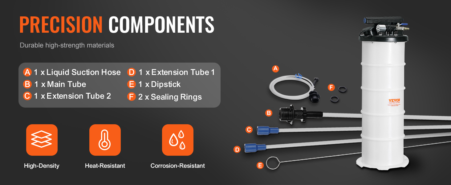 VEVOR fluid extractor with high-density, heat-resistant, and corrosion-resistant precision components.