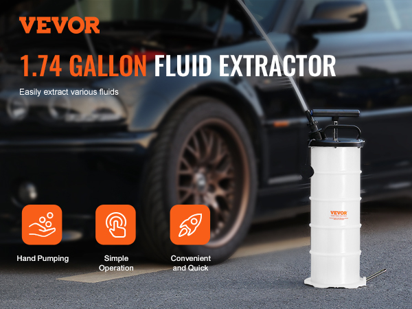 VEVOR fluid extractor 1.74 gallon capacity, hand pump, simple operation, convenient and quick usage.
