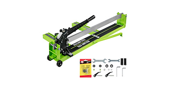 green VEVOR tile cutter with accessories including wrenches and screws