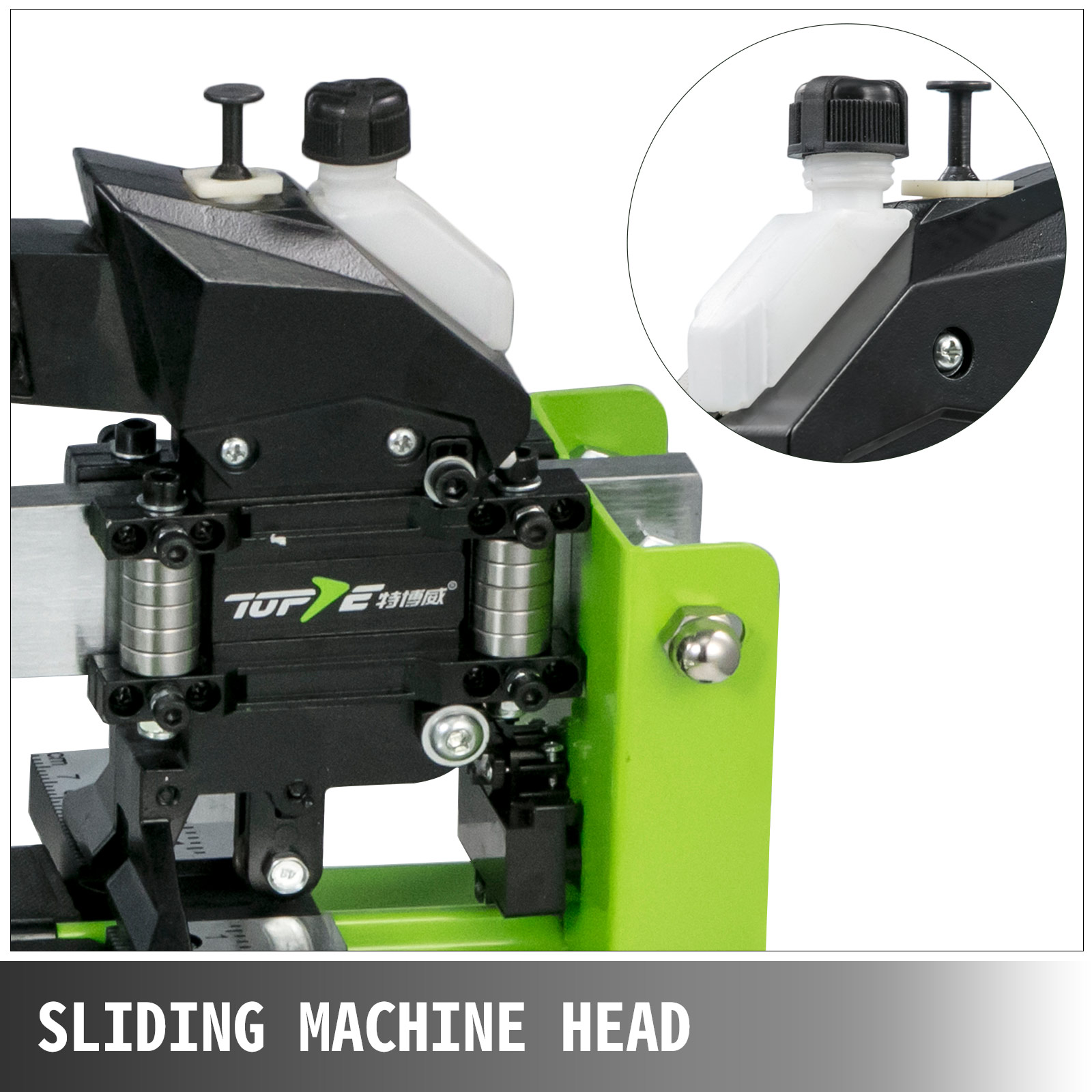 VEVOR tile cutter sliding machine head with close-up of the lubrication system.