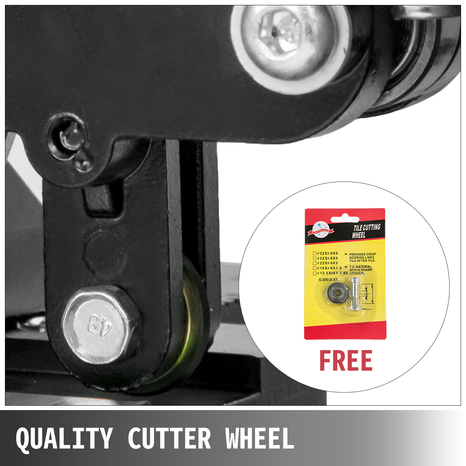 VEVOR tile cutter with quality cutter wheel and free tile cutting wheel.