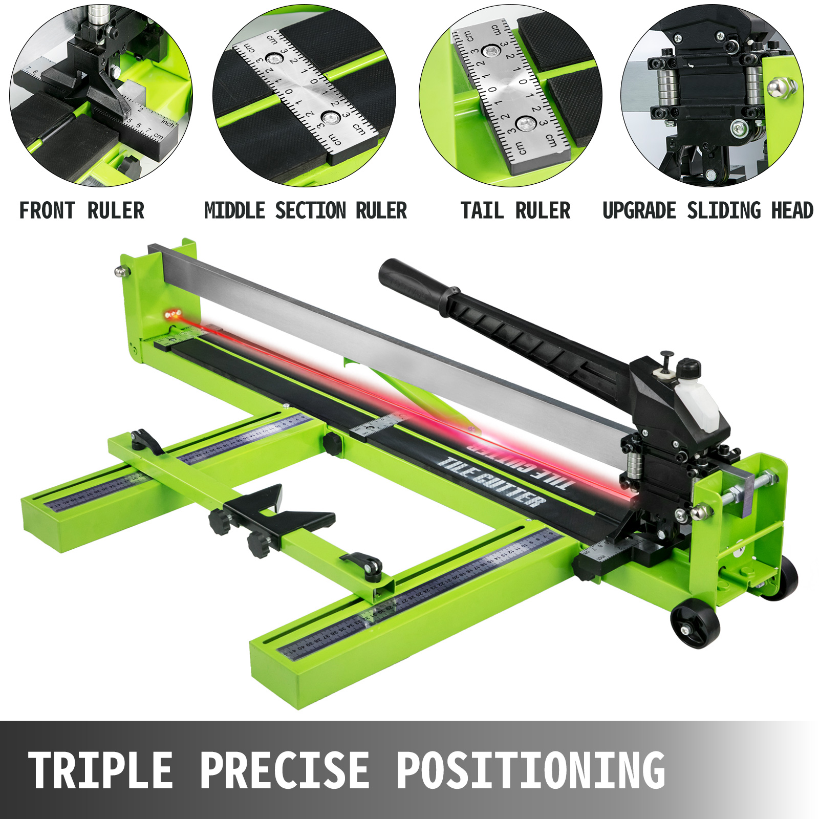 VEVOR tile cutter with triple rulers and upgrade sliding head for precise cuts.