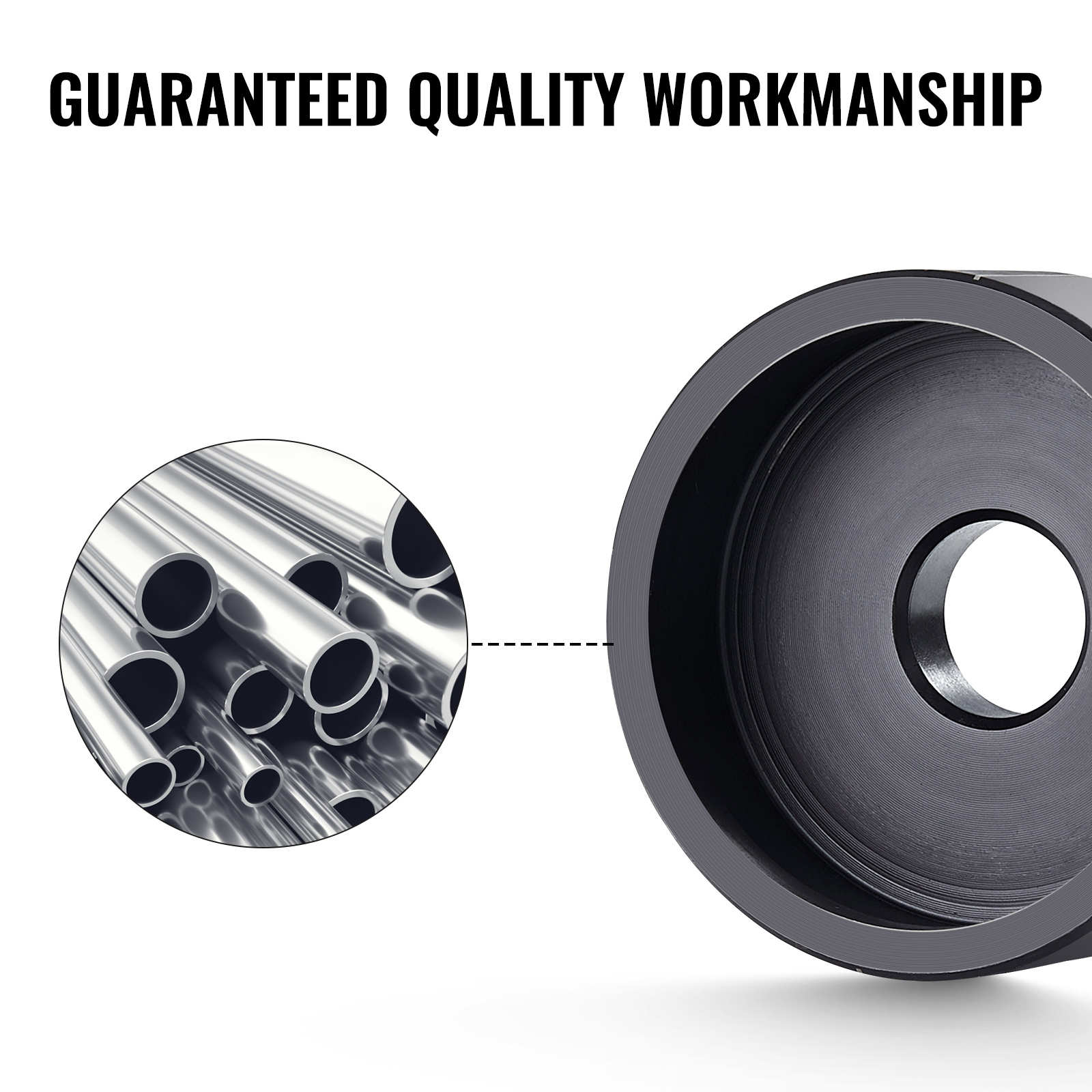 VEVOR hydraulic knockout punch kit: high-quality black punch die with close-up of steel pipes.