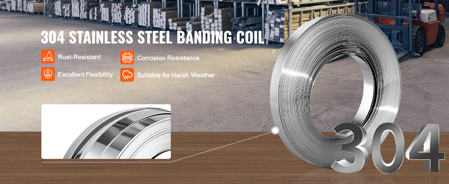 304 stainless steel banding coil, rust-resistant, corrosion resistance, flexible, harsh weather suitable.
