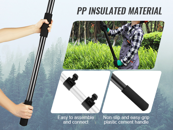 VEVOR manual pole saw with pp insulated material, non-slip handle, and easy assembly.