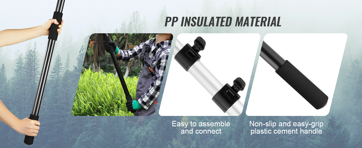 VEVOR manual pole saw with pp insulated material, non-slip handle, and easy assembly.