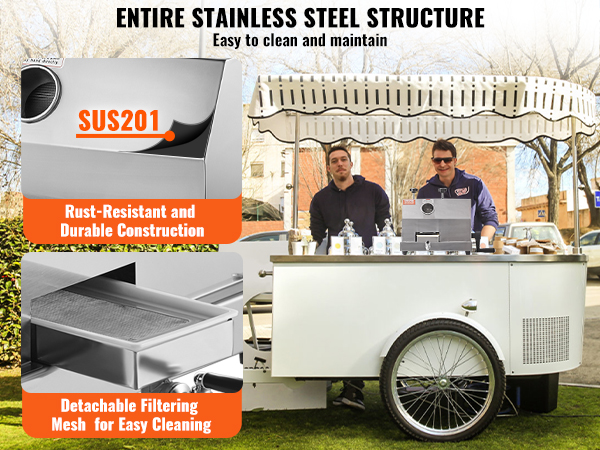 VEVOR sugar cane juicer with stainless steel structure, rust-resistant sus201, and detachable filtering mesh.