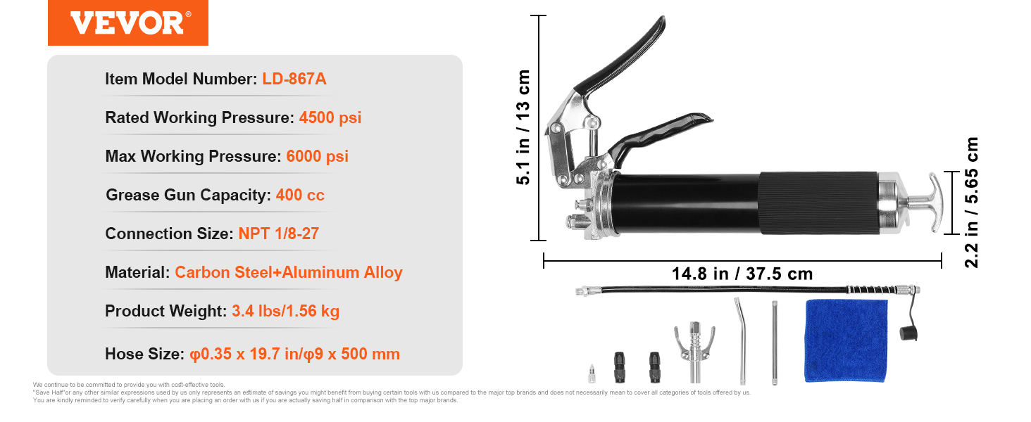 VEVOR pistole ar rokturi, 6000 psi, 400 cm3 ietilpība, npt 1/8-27 savienojums, 37,5 cm garums.