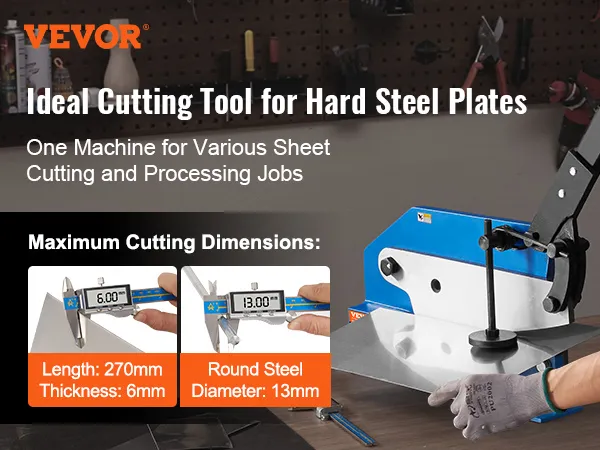 VEVOR metal shear ideal for hard steel plates, precision cutting, max dimensions: 10.6