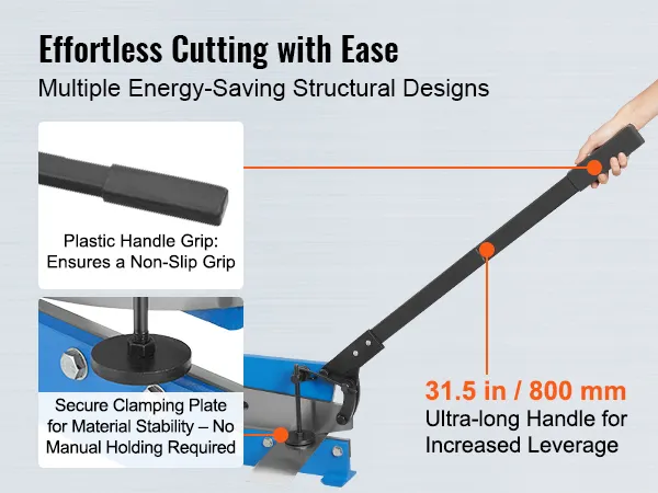 VEVOR metal shear features plastic handle grip, secure clamping plate, and 31.5-inch ultra-long handle.