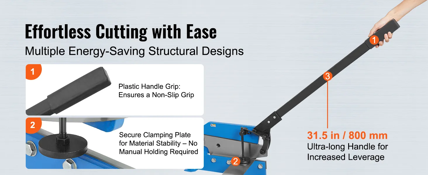 VEVOR metal shear features plastic handle grip, secure clamping plate, and 31.5-inch ultra-long handle.