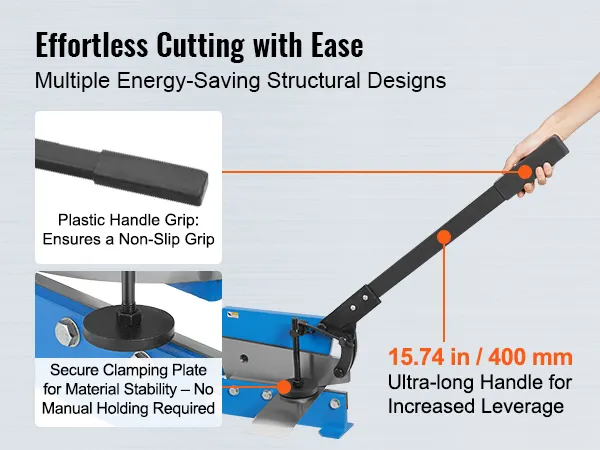effortless cutting with VEVOR metal plate shear, featuring a non-slip plastic grip and ultra-long handle.
