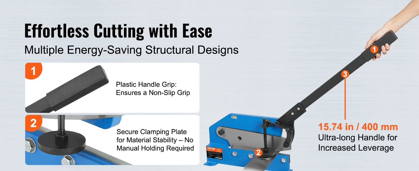effortless cutting with VEVOR metal plate shear, featuring a non-slip plastic grip and ultra-long handle.