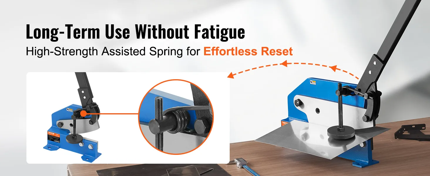 VEVOR metal plate shear with high-strength assisted spring for effortless reset and long-term use without fatigue.