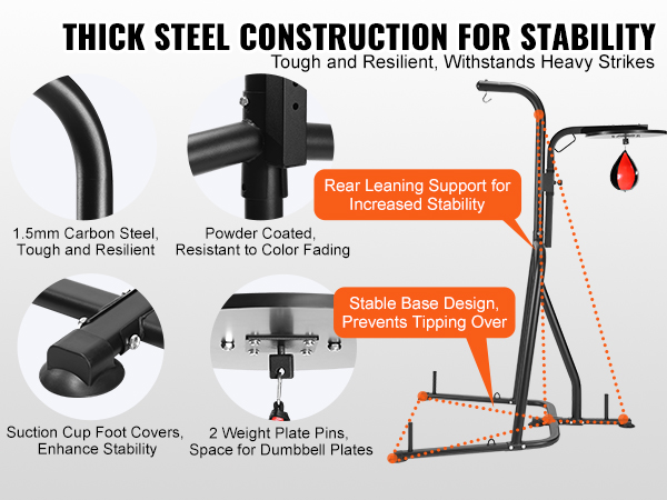 gym setup with VEVOR punching bag stand, featuring thick steel construction and stable base design.