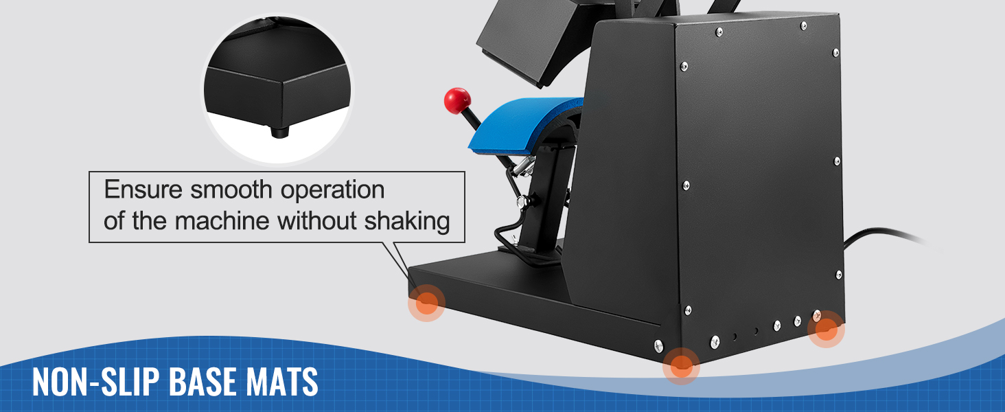 VEVOR hat heat press non-slip base mats ensure smooth operation without shaking.