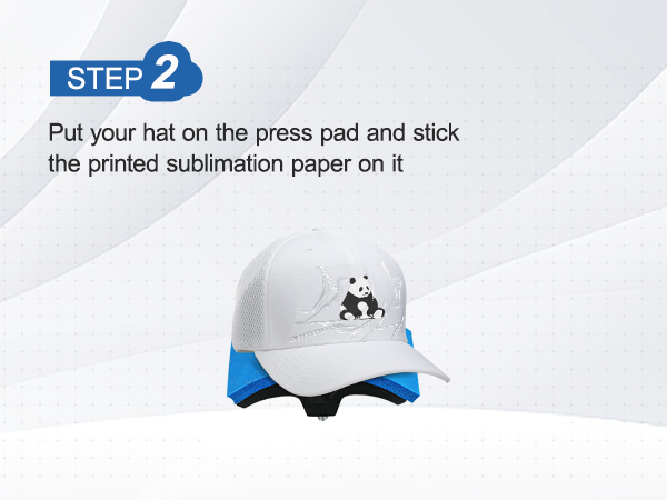 step 2: put your hat on the press pad and stick the printed sublimation paper on it using VEVOR hat heat press.
