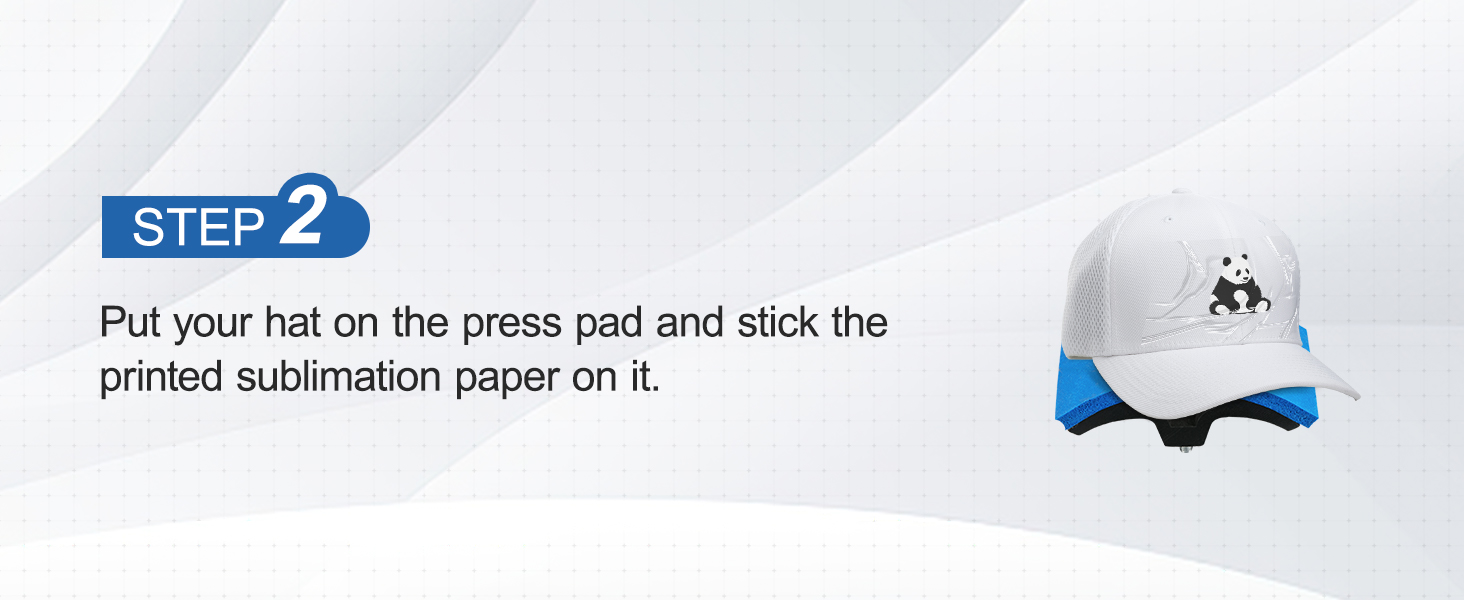 step 2: put your hat on the press pad and stick the printed sublimation paper on it using VEVOR hat heat press.