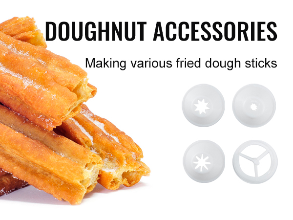 doughnut accessories for making fried dough sticks with four dough shaping attachments.