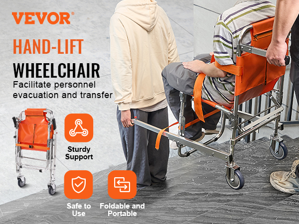 VEVOR ems stair chair: sturdy, safe, foldable, hand-lift wheelchair for easy evacuation and transfer.