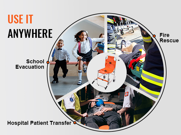 VEVOR ems stair chair for school evacuation, fire rescue, and hospital patient transfer. use it anywhere.