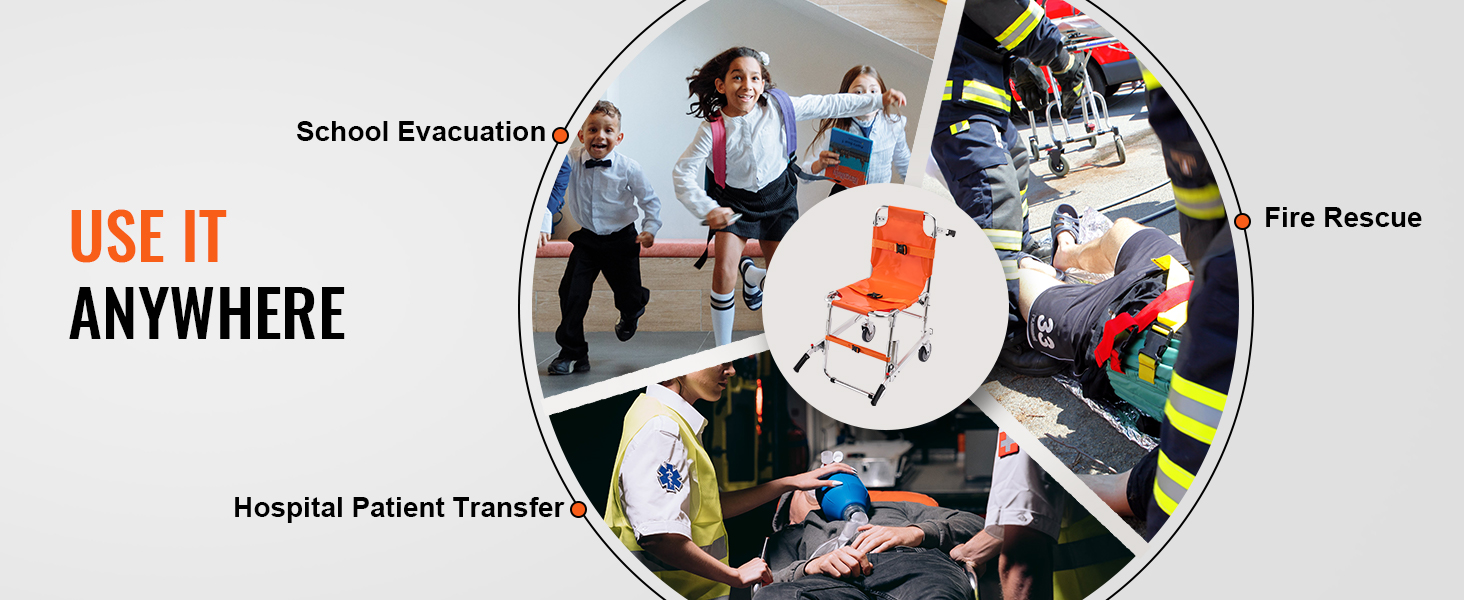 VEVOR ems stair chair for school evacuation, fire rescue, and hospital patient transfer. use it anywhere.