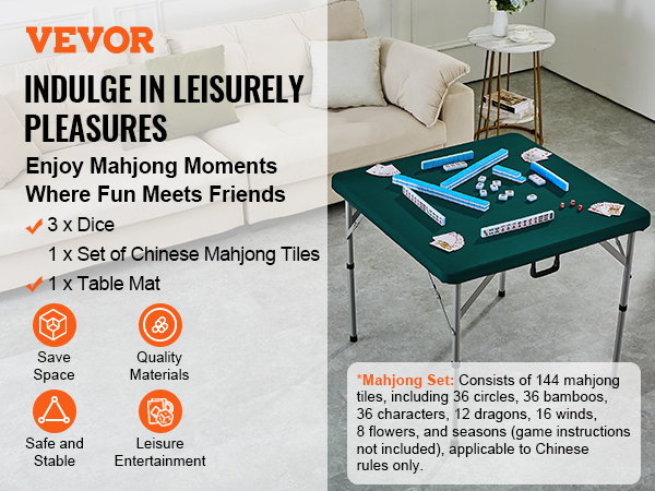 VEVOR mahjong set with table, dice, and chinese mahjong tiles for fun and friends.