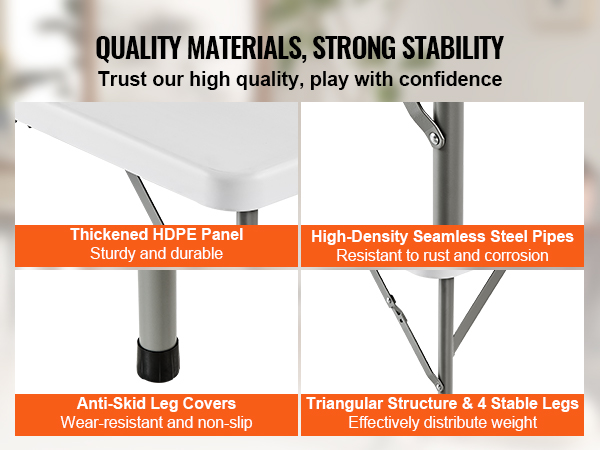 quality materials and strong stability details of VEVOR mahjong table, including anti-skid leg covers.