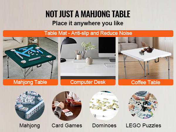 VEVOR mahjong table doubles as a computer desk and coffee table, perfect for mahjong, card games, and more.
