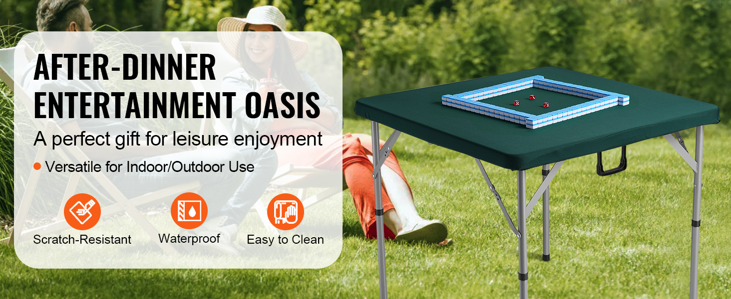 VEVOR mahjong table for indoor/outdoor use, offering scratch-resistant, waterproof, easy-to-clean features.