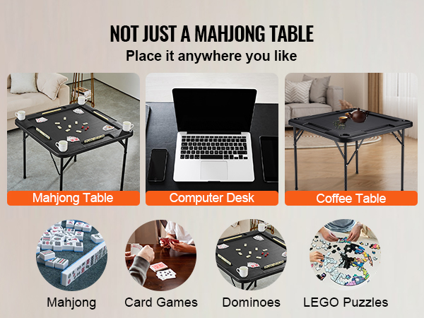 VEVOR mahjong table used as a game table, computer desk, and coffee table for versatile use.