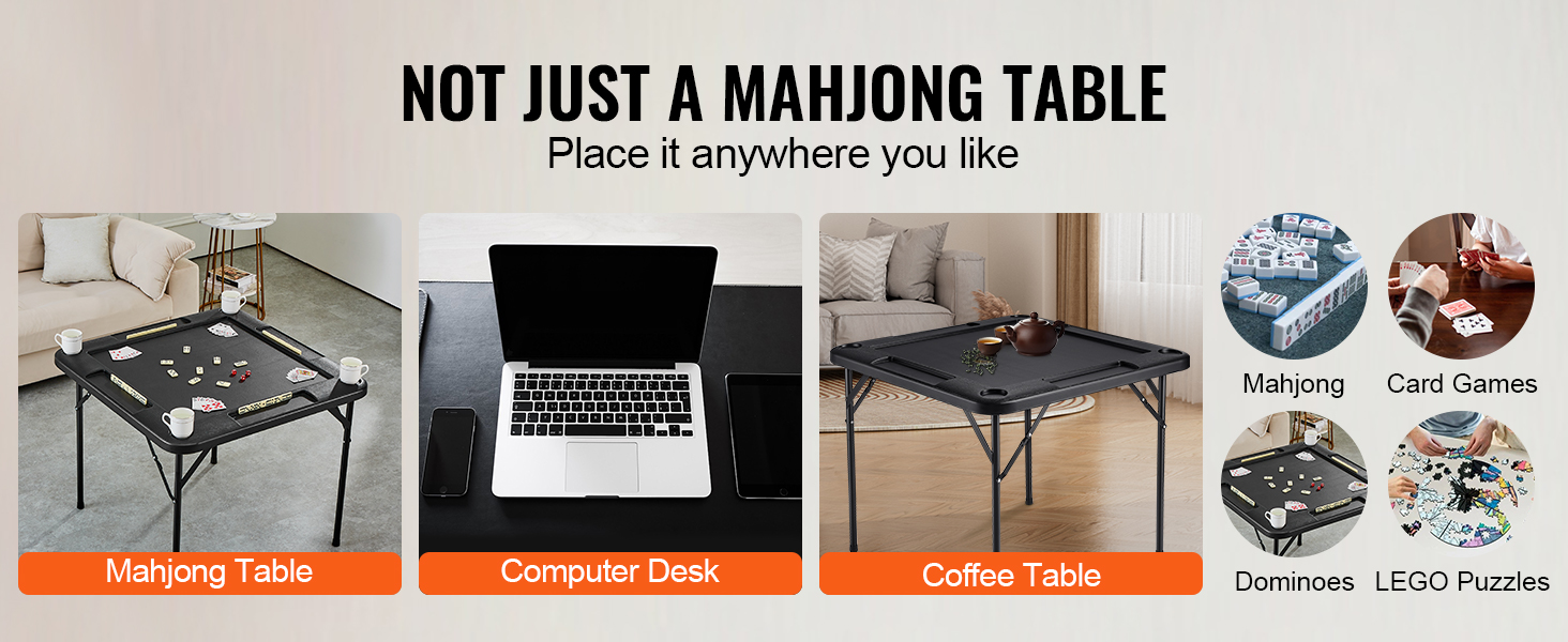 VEVOR mahjong table used as a game table, computer desk, and coffee table for versatile use.