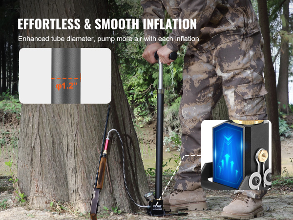VEVOR pcp hand pump with enhanced tube diameter for effortless and smooth inflation outdoors.