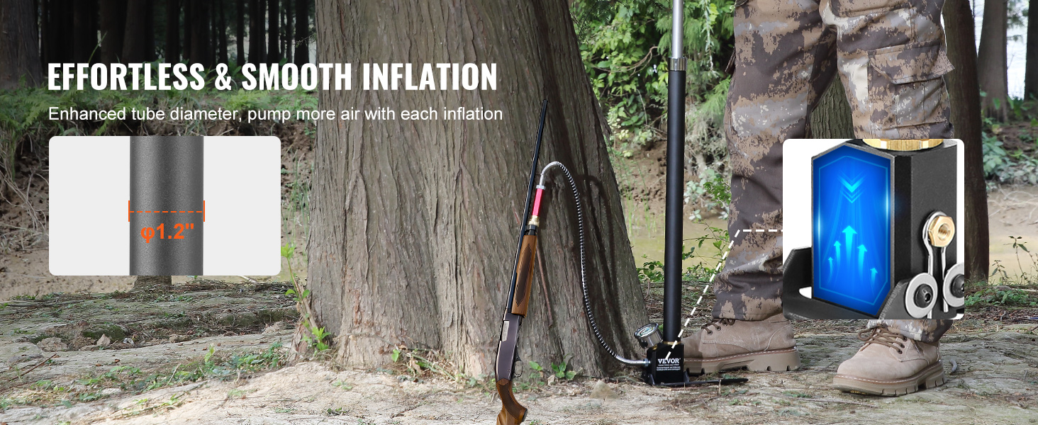 VEVOR pcp hand pump with enhanced tube diameter for effortless and smooth inflation outdoors.