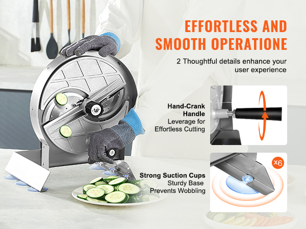effortless slicing with the VEVOR vegetable slicer. hand-crank handle and suction cups ensure stability.