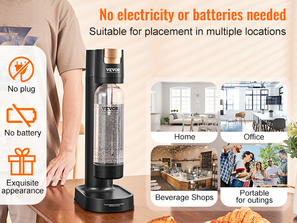 VEVOR sparkling water maker, no electricity needed, suitable for home, office, beverage shops, outings.