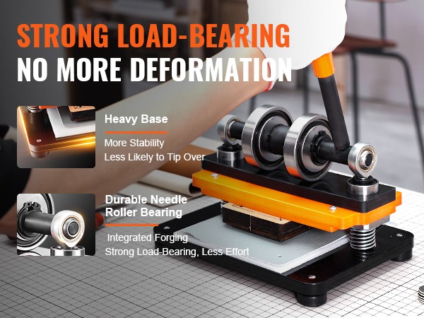 VEVOR leather cutting machine with durable needle roller bearing and heavy base for stability.