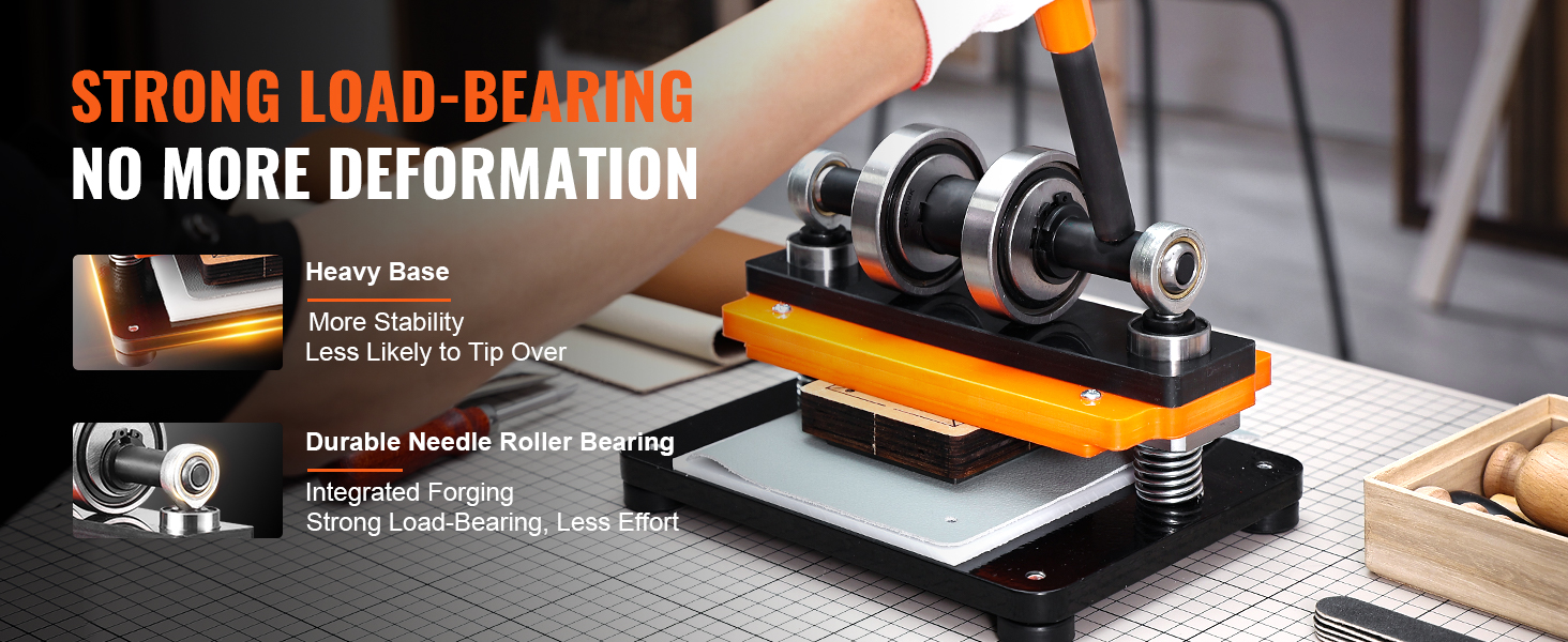 VEVOR leather cutting machine with durable needle roller bearing and heavy base for stability.