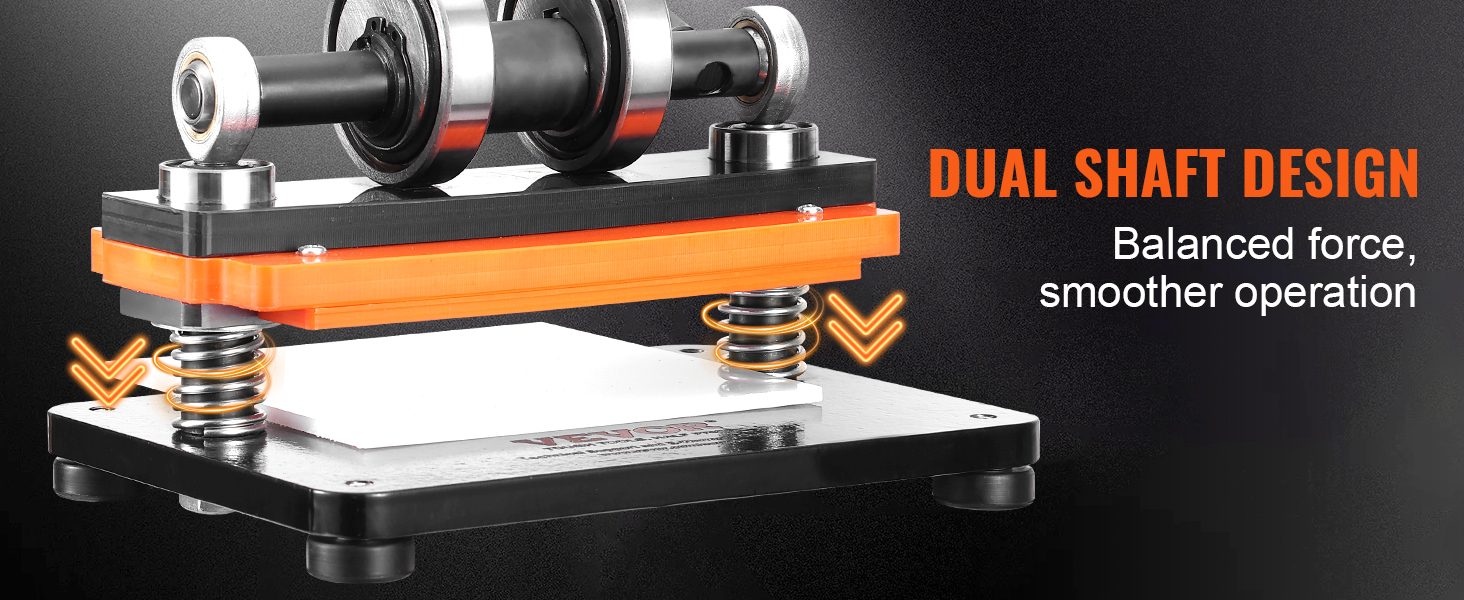 VEVOR leather cutting machine with dual shaft design for balanced force and smoother operation.