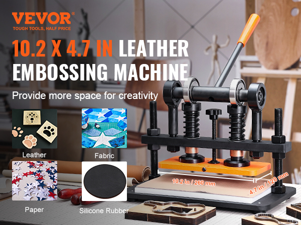 VEVOR leather cutting machine, 10.2 x 4.7 in, ideal for leather, fabric, paper, and silicone rubber.
