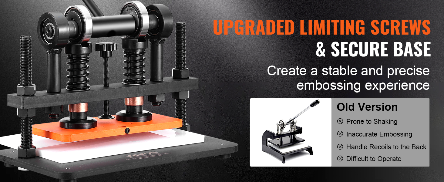 VEVOR leather cutting machine with upgraded limiting screws and secure base for precise embossing.