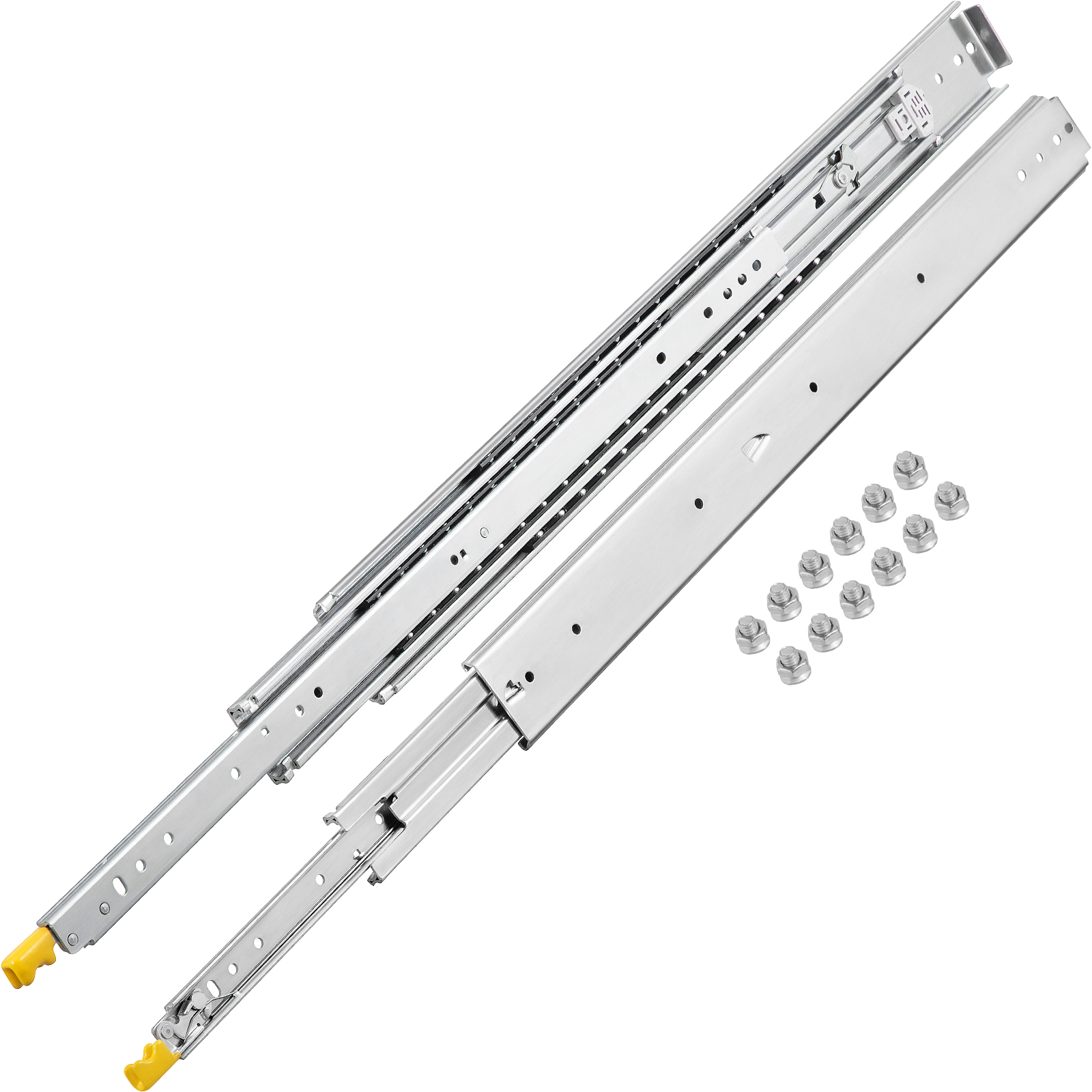 VEVOR drawer slides with mounting screws, featuring yellow release levers.