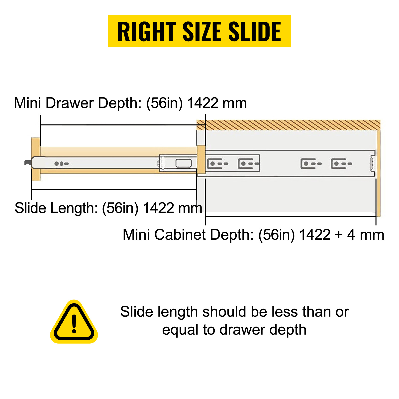 right size for VEVOR heavy-duty drawer slides; slide length matches drawer depth.
